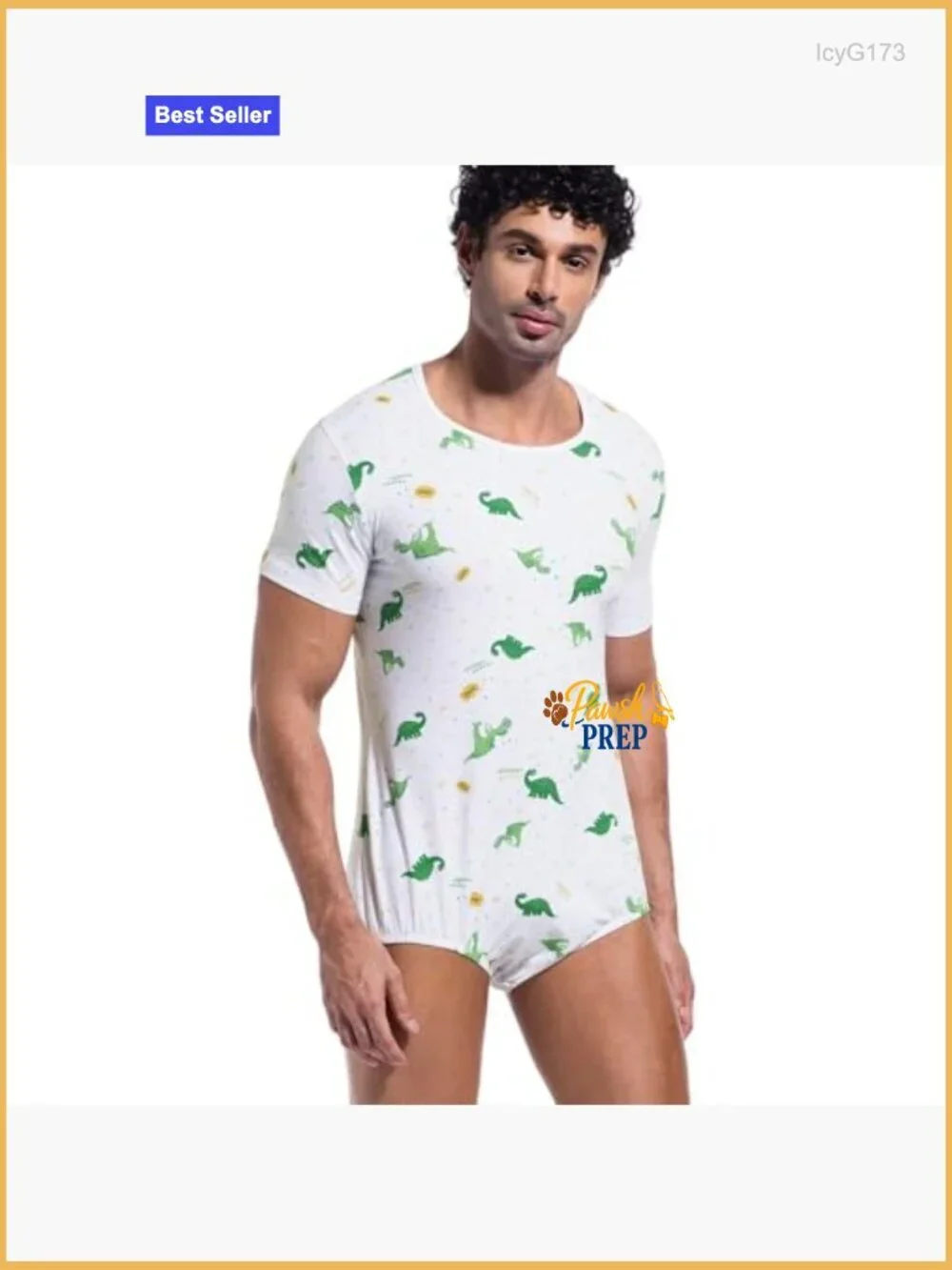 Men's Short Sleeve Bodysuit Onesie Pajamas Cotton Spandex Blend Dinosaur Print